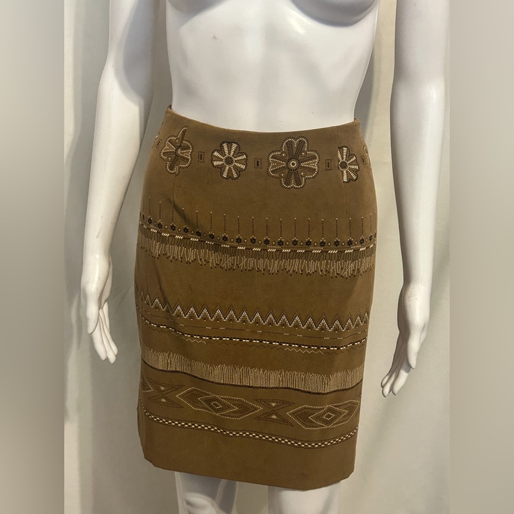 Rare Vintage Ilyza Sz 8 Floral & Aztec Tribal Brown Skirt Boho Gypsy Y2K Retro